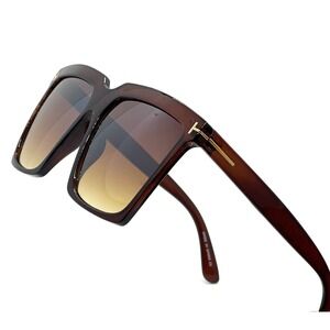 Square Brown Sunglasses Oversized Fashion Shades Designer Style Sun‎ Protection